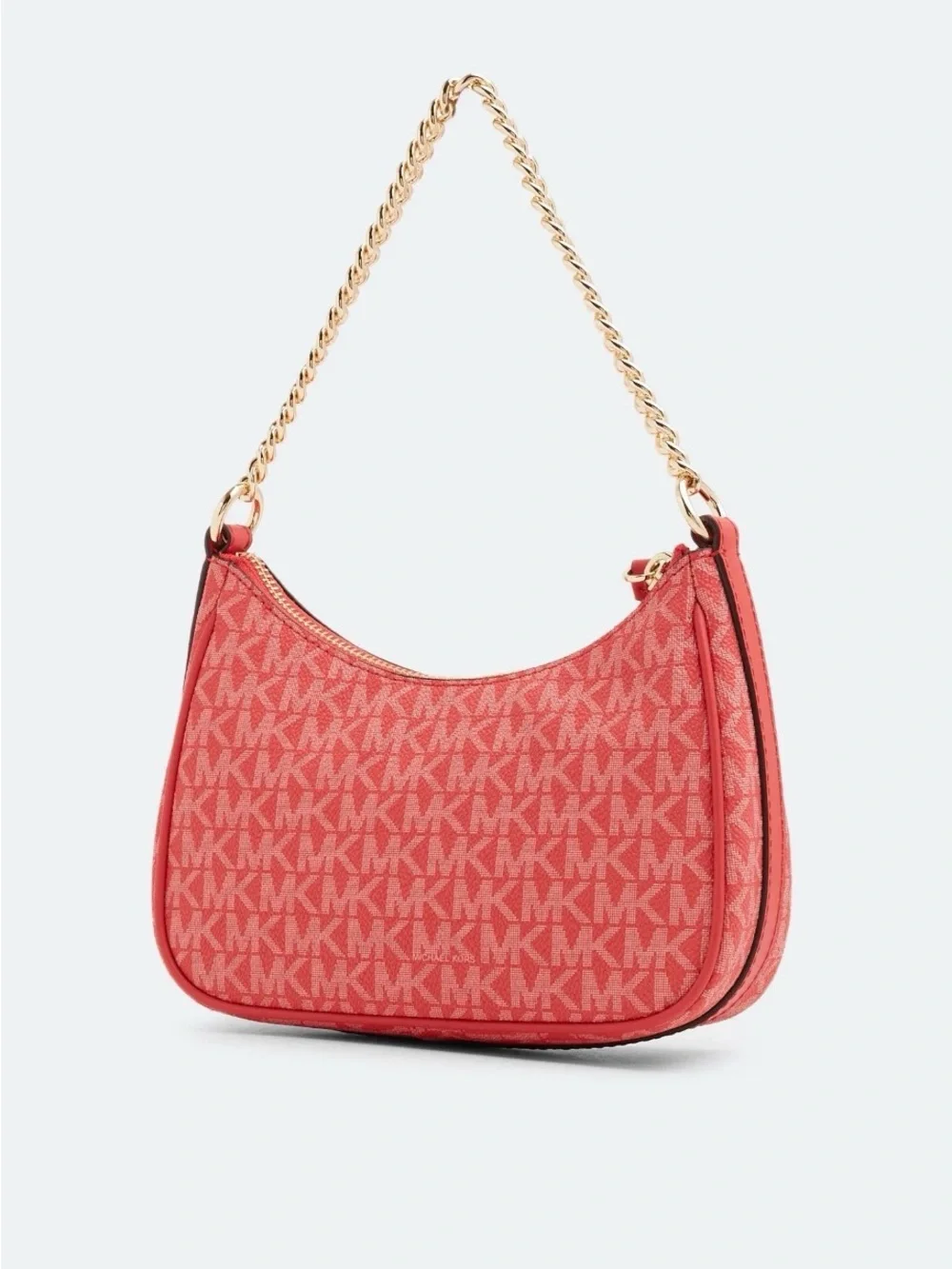 💯% Auethentic Michael Kors Coral Red MK Monogram Hobo with Gold Chain